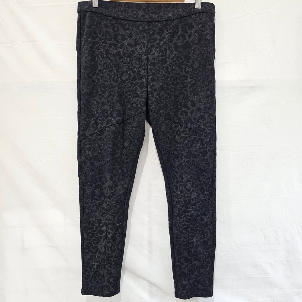 Free People Medium Leopard Print Moto Leggings Charcoal Gray Metallic Knit Pants